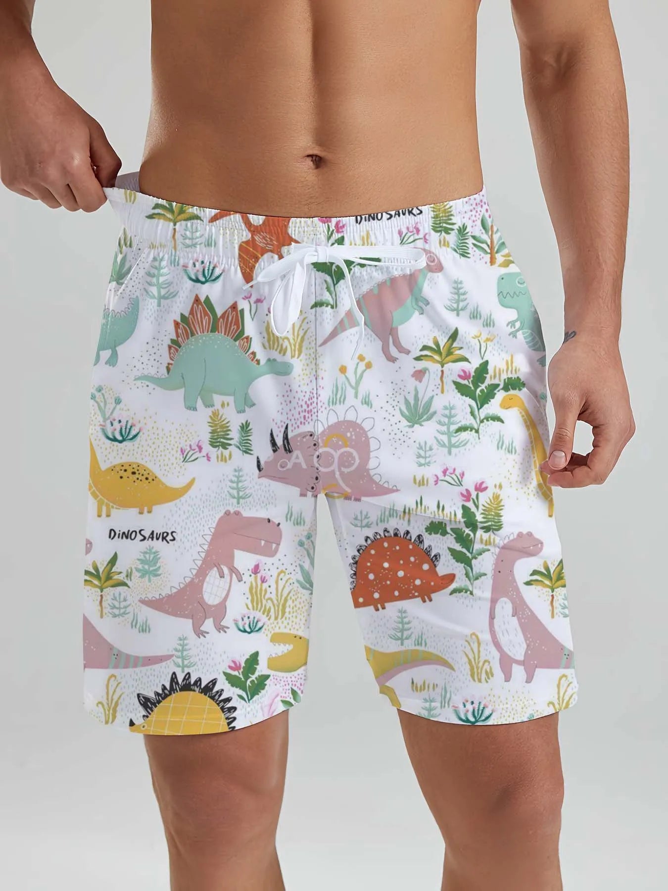 Hawaiian Cute Dinosaur & Dog Men's Beach Shorts 3D Printed men's Shorts Summer Swin Trunks Vacation Beach men's Clothes