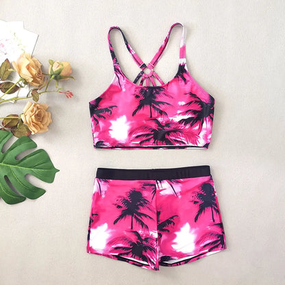 3 Pieces Leaf Print Swimsuit Women Swimwear Plus Size Tankini Sets Female Beachwear Bathing Suit Women Swimming Suits