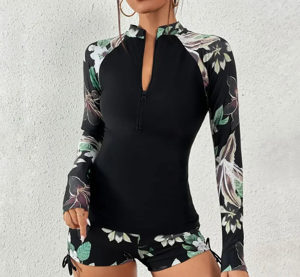Female Swimsuit With Long Sleeves Swimwear Sports Surfing Tankini Set Beachwear Two-Piece Bathing Suits Pool Women Swimming Suit