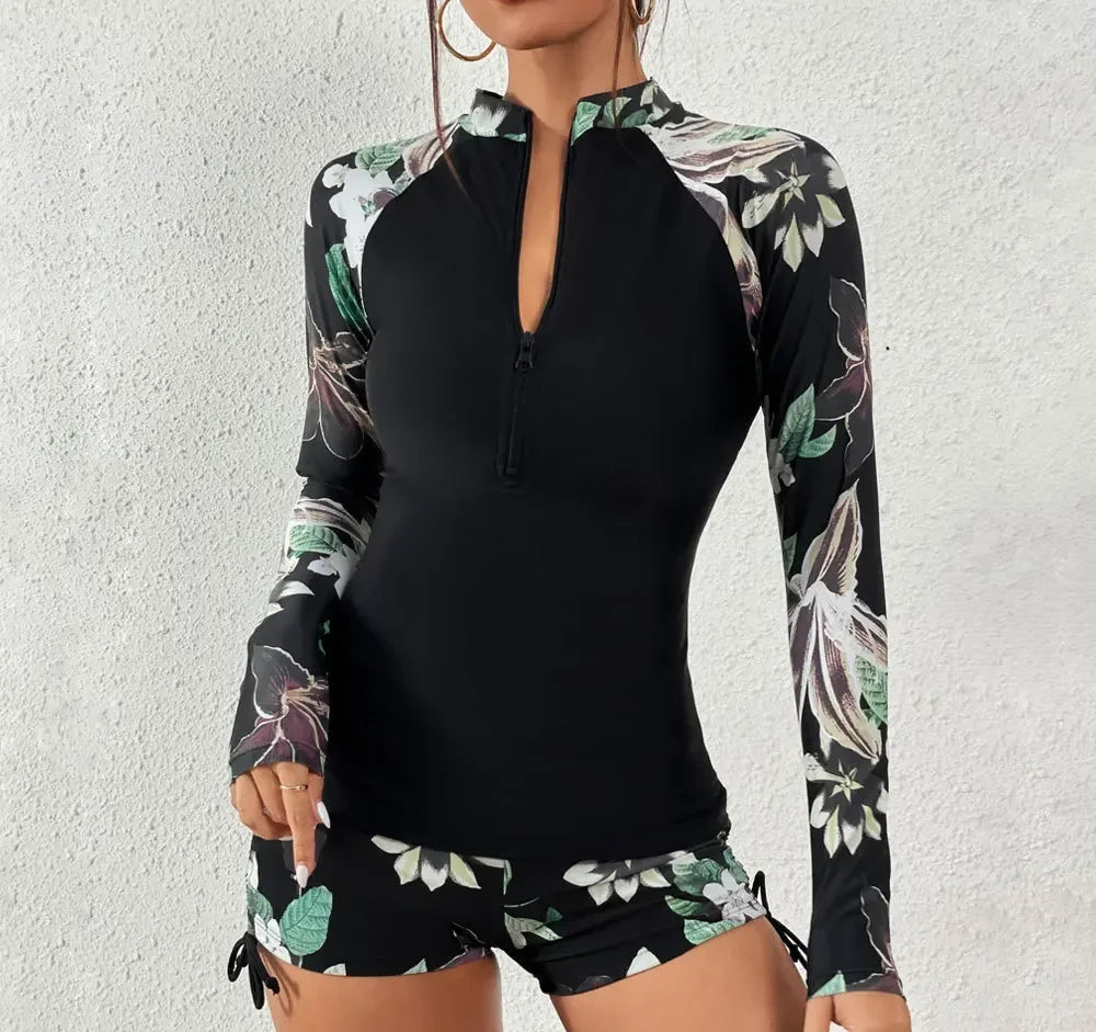 Female Swimsuit With Long Sleeves Swimwear Sports Surfing Tankini Set Beachwear Two-Piece Bathing Suits Pool Women Swimming Suit