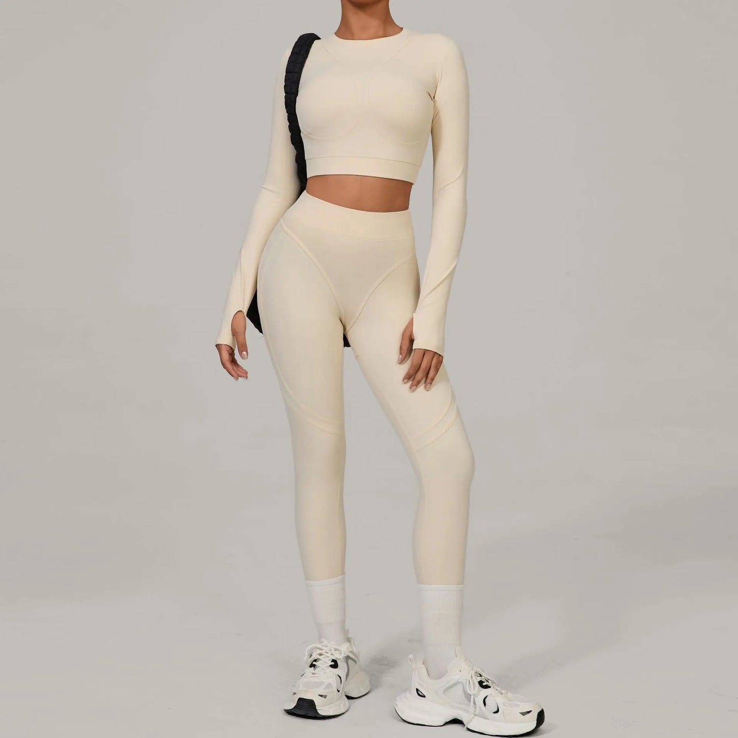 Seamless Yoga Sets Sports Fitness Hip-lifting High Waist Skinny Long-sleeved Suit Running Workout Gym Leggings Sets Women