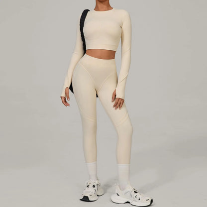 Seamless Yoga Sets Sports Fitness Hip-lifting High Waist Skinny Long-sleeved Suit Running Workout Gym Leggings Sets Women