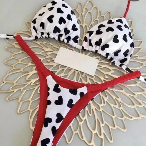 Bright Colorful Designs Women's Bikini Split Print Swimwear Fashion G-string Beach Holiday