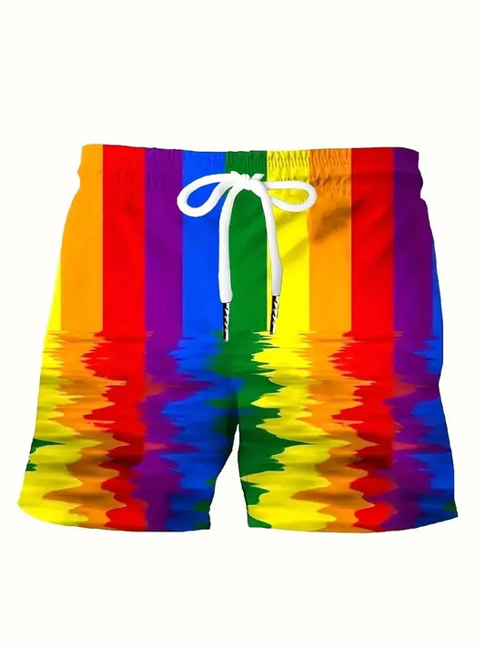 3d Print Rainbow Graphic Short Pants For Men Fashion Street Fashion Breathable Colorful Beach Shorts Vacation Swim Trunks