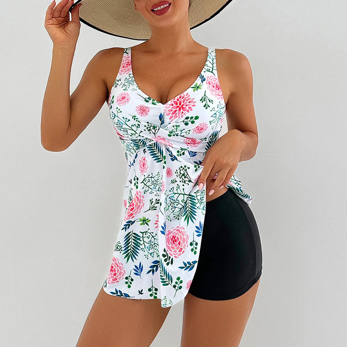 Printed Tankini Set Two Pieces Swimsuit Women Floral Swimwear Female Bathers Bathing Swimming Swim Suit Beachwear