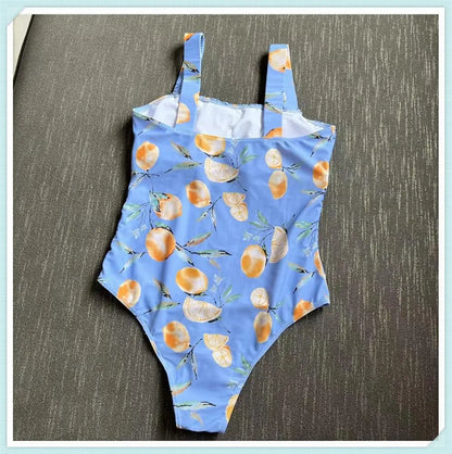 Pleated Front Swimsuit One Piece Printed Swimwear Women Bodysuit Lady Bathers Bathing Swimming Swim Beachwear Summer