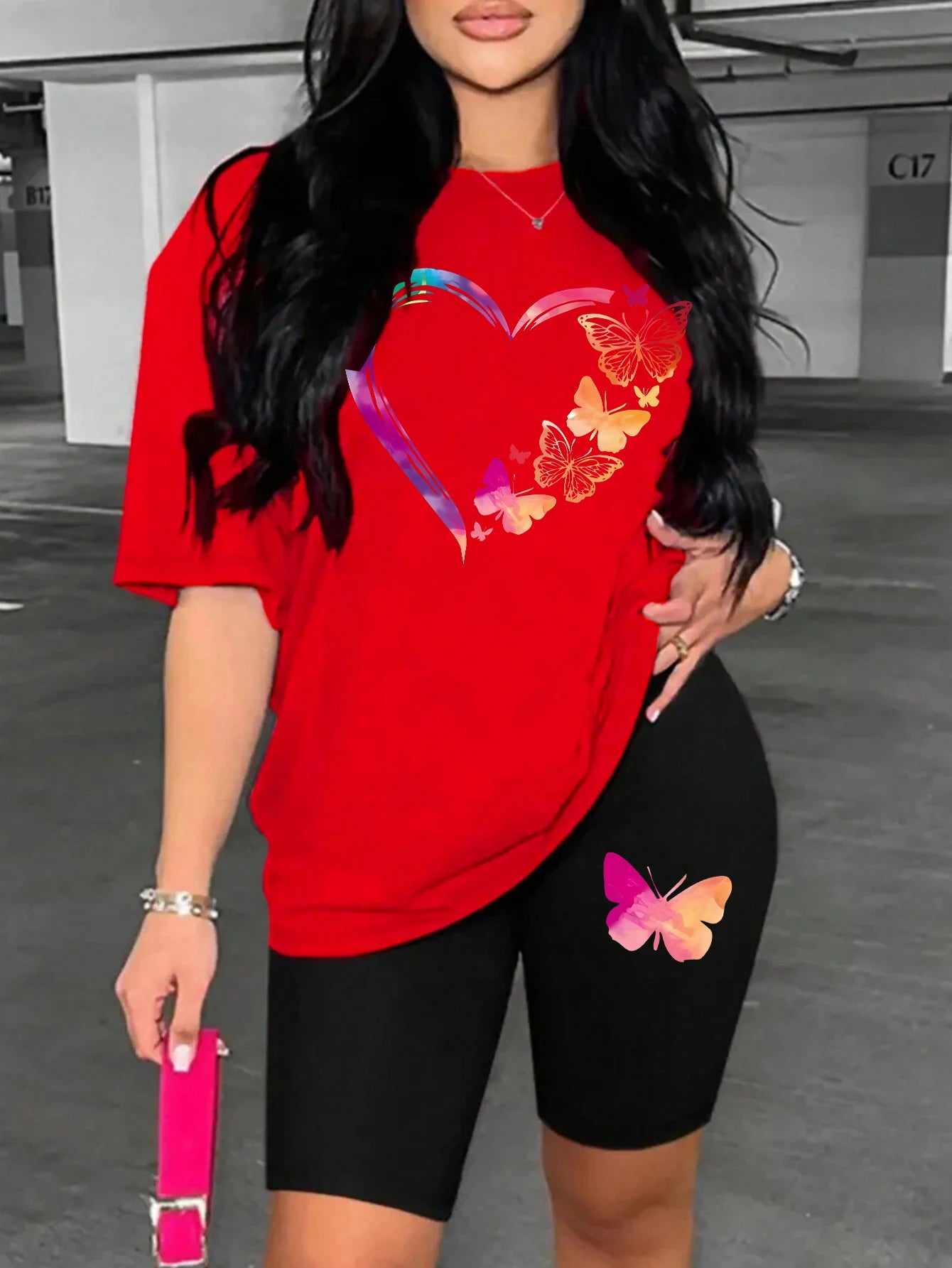 The Love Strung Together By Butterflies Printing Women T Shirts Two Piece Set Fashion Short Sets Comfortable Basic Shirt Shorts