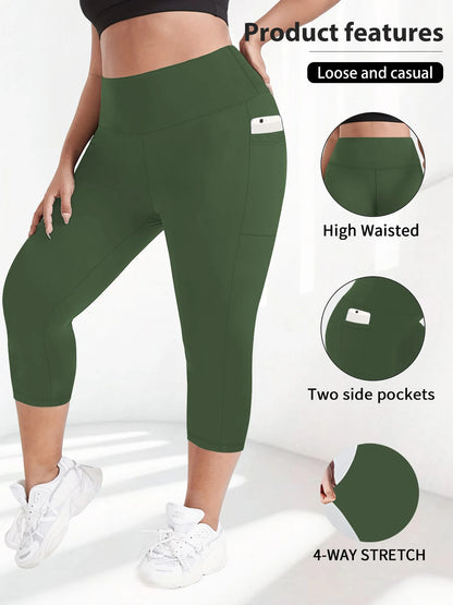 Women's Milk Silk Yoga Pants Plus Size High-Waisted Workout Leggings with Side Pockets, European Fit Gym To Street Activewear