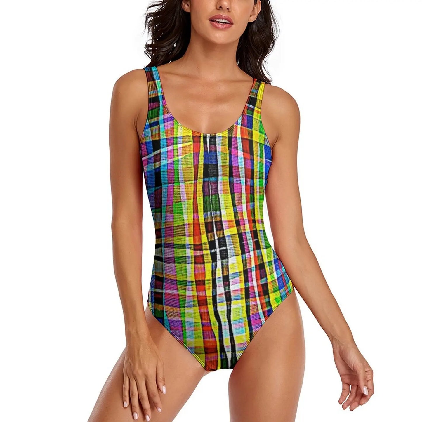 Geometric Art Swimsuit Yellow Brick Road Print One-Piece Swimwear Push Up Elegant Monokini Beach Pattern Swimsuits