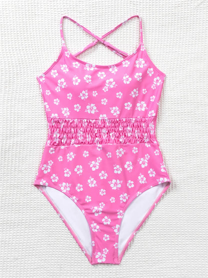 Straped Criss Back One Piece Swimsuit Vintage Swimwear Women Floral Print Bathing Suit Female Front Fold Beachwear Bodysuit
