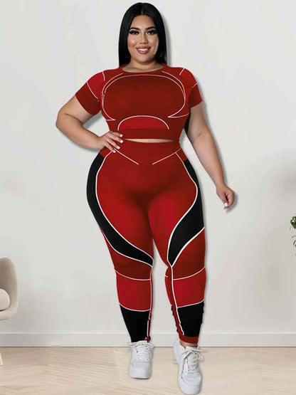 Women Tracksuit 2 Piece Set Plus Size Pants Suit Casual Slimming Leggings Summer Sets Womens Outfits