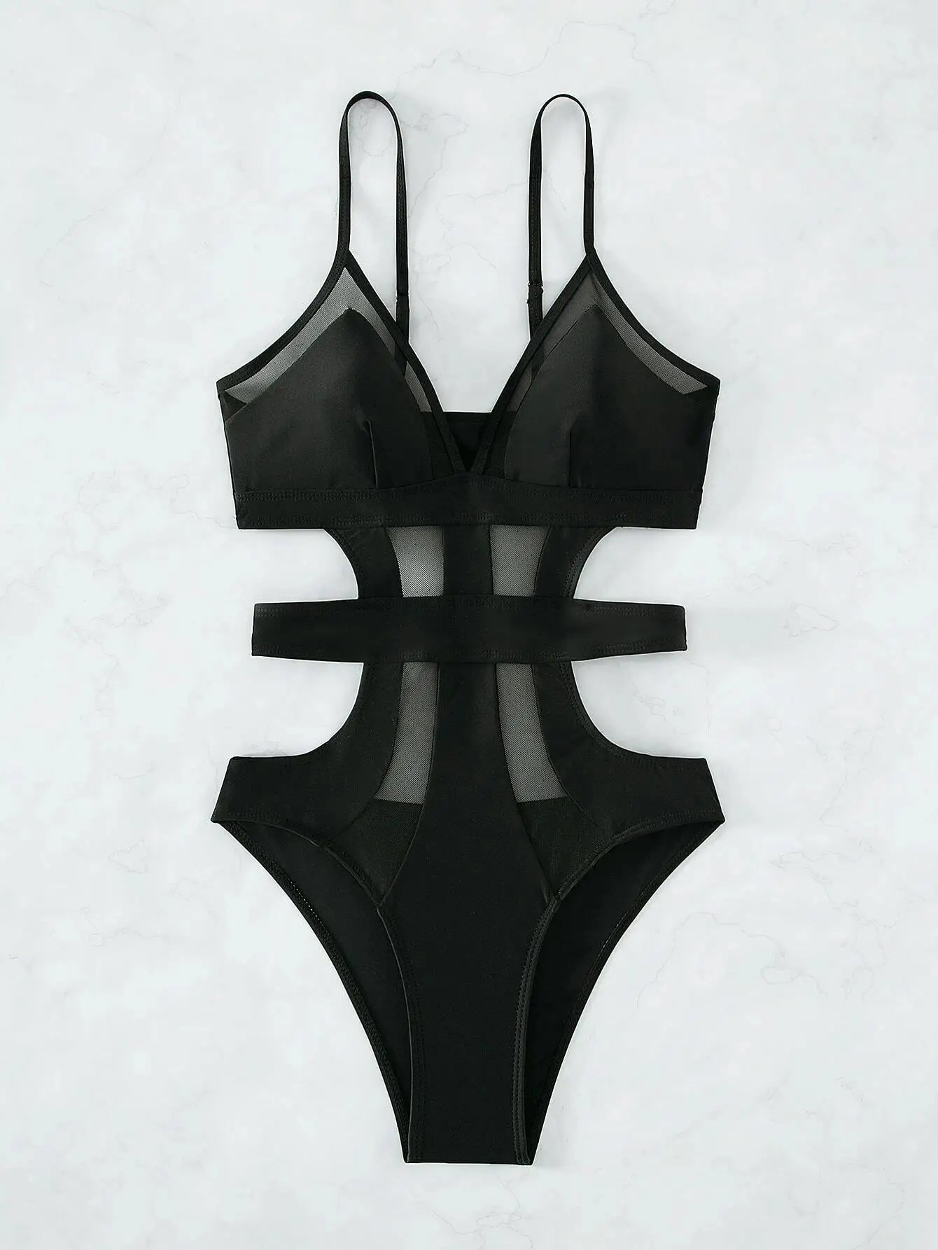 Women's Cut Out Waist Contrast Mesh Swimsuit, Summer Beach Swimwear, Bathing Suit for Women