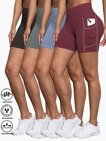 1/4PCS Women Side Pocket Yoga Short Leggings High Waist Squat Proof Fitness Pants Quick Drying Cycling Gym Leisure Sports Shorts