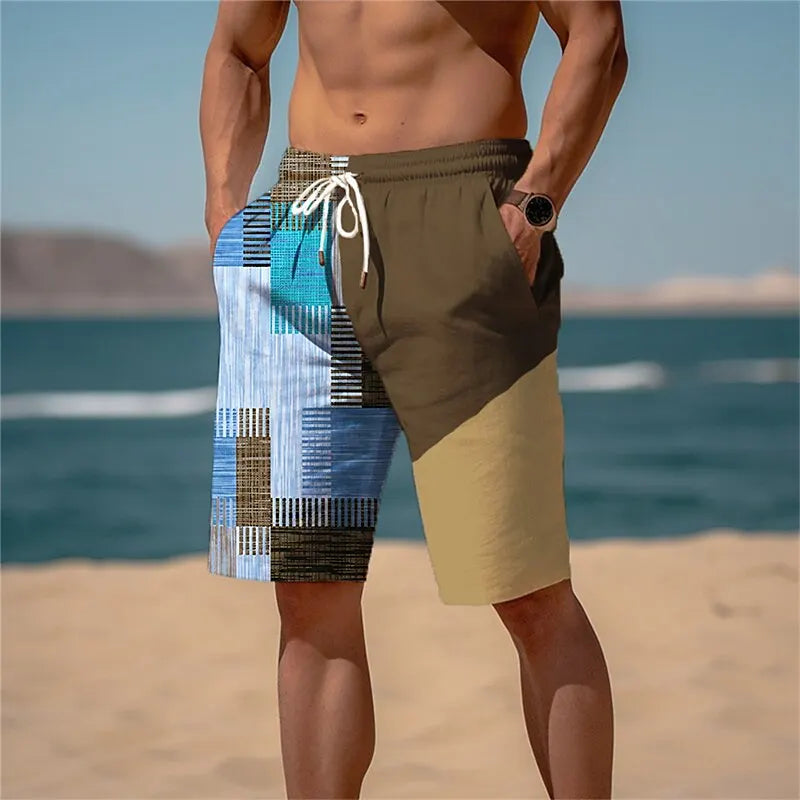 3D plaid print men's casual shorts Tropical summer simple style fashion shorts, quick-drying and comfortable close-fitting