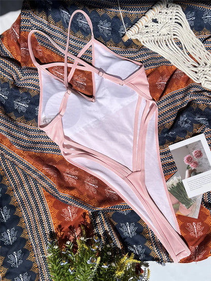 Pink Swimsuit Cross String Backless Micro Bikini Extreme BeachWear One-Piece Monokini Bandage Sexy Women Bathing Suits Swimwears