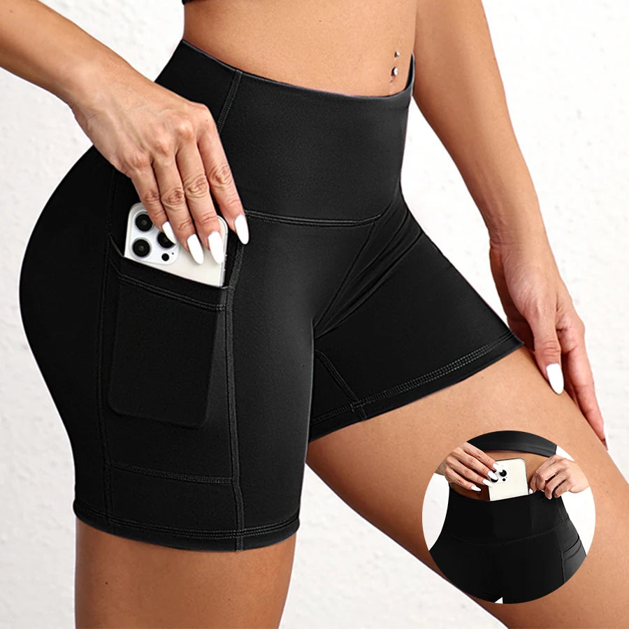 Women's Yoga Shorts with Pockets Stretch Tummy Control Workout Shorts  Running Athletic Shorts for Gym Cycling Sportswear