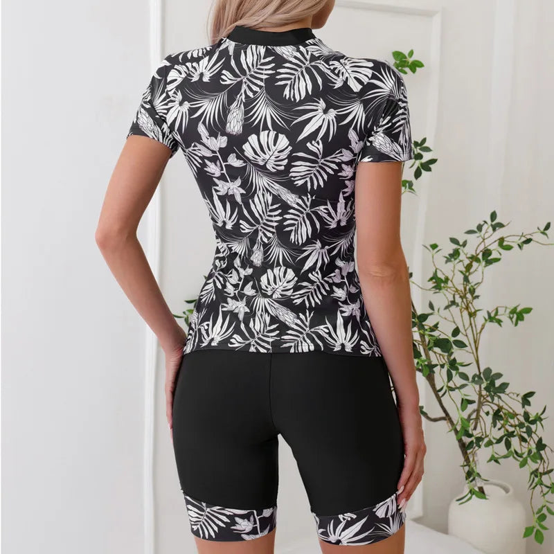 Tropical Leaf Print Separate Swimsuits Tankini Set Female Swimwear Sports Beach Wear Two-Piece Bathing Suits Pool Women Swimming Suit