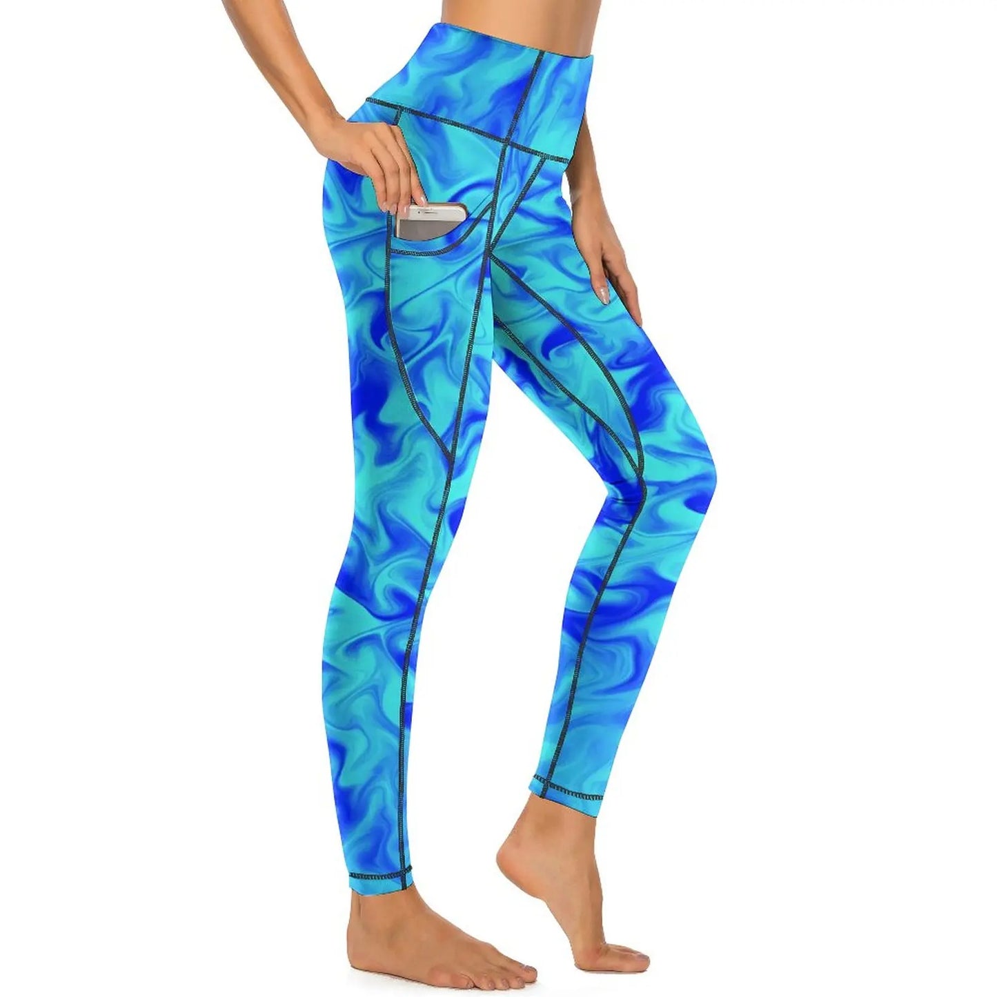 Red Fire Yoga Pants Pockets Abstract Print Leggings Push Up Kawaii Yoga Sports Tights Quick-Dry Workout Gym Leggins