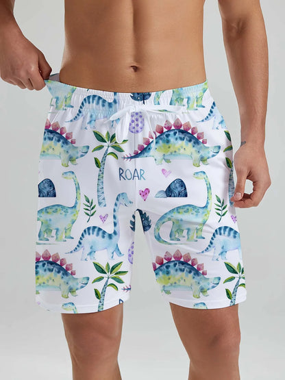 Hawaiian Cute Dinosaur & Dog Men's Beach Shorts 3D Printed men's Shorts Summer Swin Trunks Vacation Beach men's Clothes