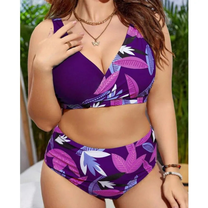 Plus Size High Waist Bikini Women's Push Up Large Size Swimsuit Summer Big Size Tummy Control Swimwear Bikini Sets