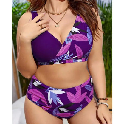Plus Size High Waist Bikini Women's Push Up Large Size Swimsuit Summer Big Size Tummy Control Swimwear Bikini Sets