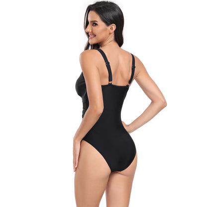 Women Fashion Flower Printed One-piece Swimsuit Plus Size Deep V Swimwear Bathers
