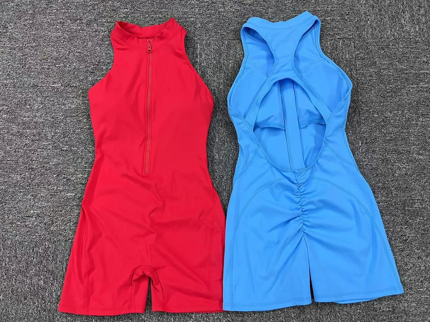 V Cut Zip Up Rompers Scrunch Butt Yoga Sets Racerback Jumpsuit for Women Fitness Gym Clothing Workout Open Back Sports Suit