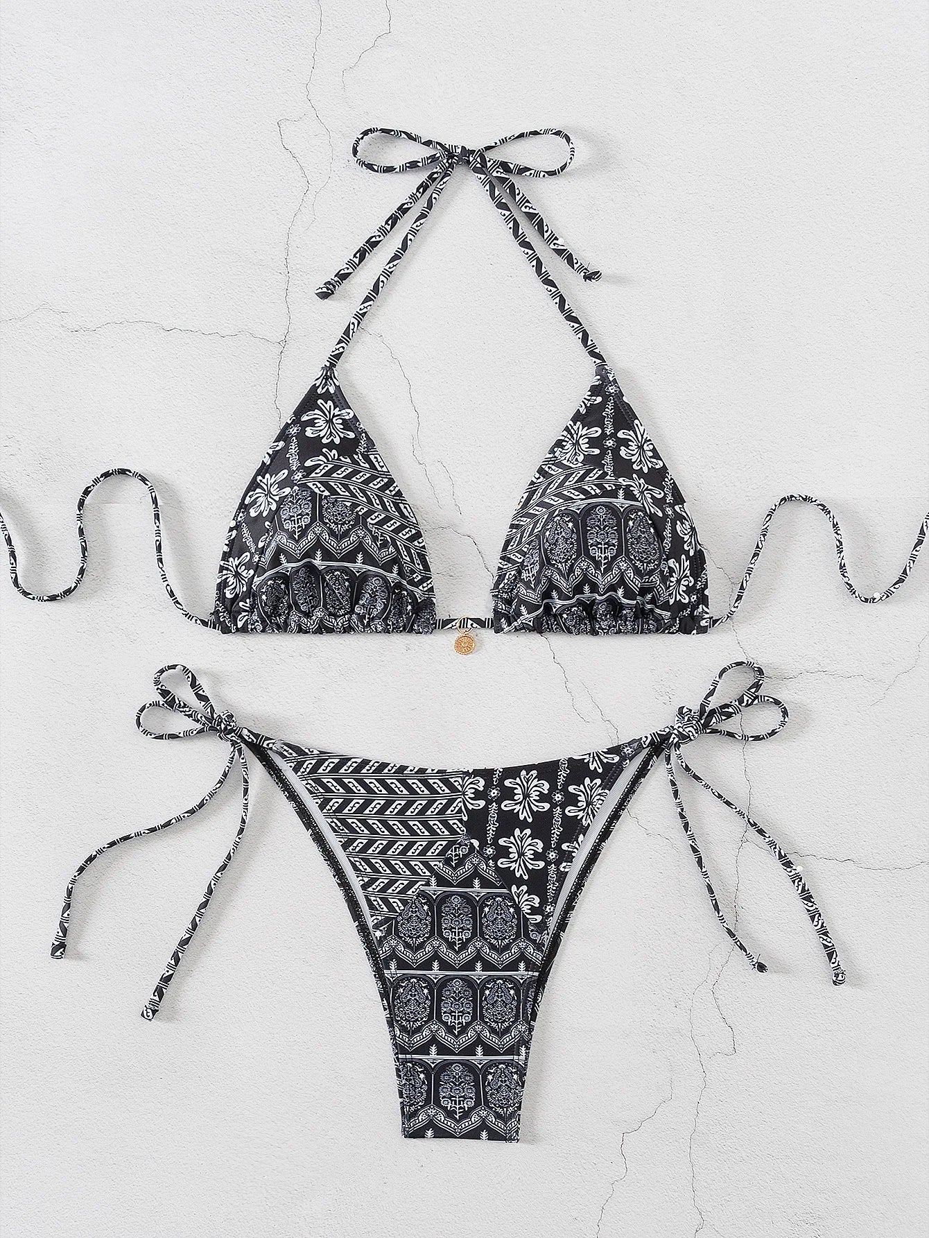 Triangle Bikini Set - Floral Print Push Up Swimsuit & Brazilian Bottoms