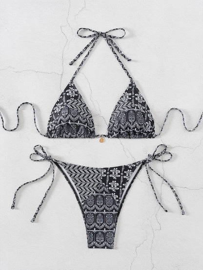 Triangle Bikini Set - Floral Print Push Up Swimsuit & Brazilian Bottoms