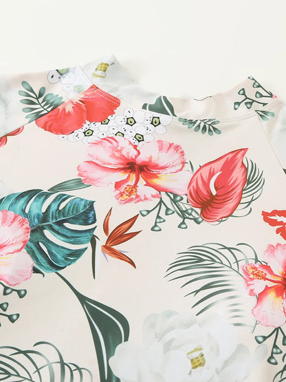 Floral Printed Long Sleeve Surfing Swimsuit With Zipper Women Swimwear Female Bathers Bathing Swimming Swim Suit Beachwear