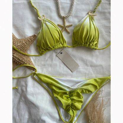Bikini String with Tie Dye Colors Split swimwear for woman Swimwear Women Bikini Bathers