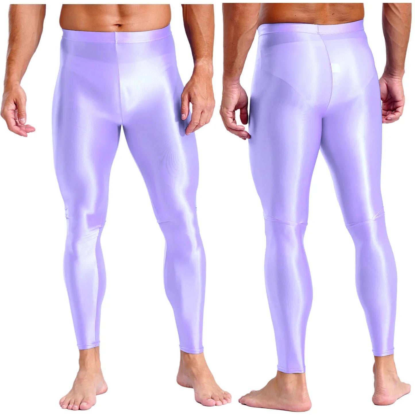 Mens Breathable Pure Color Oil Sports Pants Shiny Metallic Stretchy Casual Leggings Gym Running Workout Fitness Pants Trousers