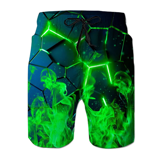 3D Print Quick Dry Swim Trunks For Men Summer Casual Surf Elastic Waist Beach Shorts Mens Drawstring Boardshorts Streetwear