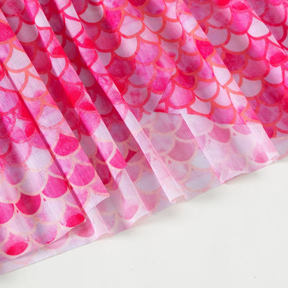 Girls One Piece Swimsuit with Beach Skirt pink mermaid Print Girls Summer Swimwear Kids Bathing Suits