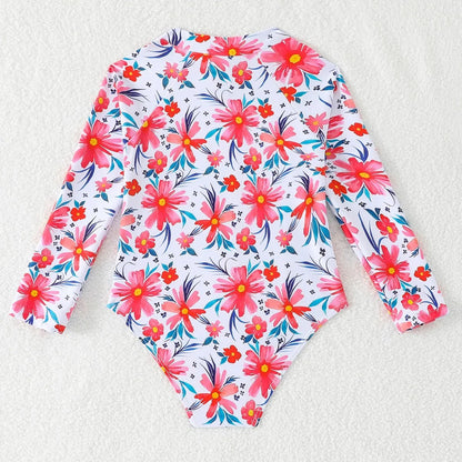 Print Girls One Piece Swimsuit 4-7 Year Kids Swim Suit Toddlers Children's Swimwear Long Sleeve Surfing Bathing Suits Beach