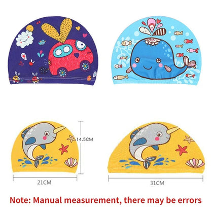 Elastic Fabric Cute Cartoon Swimming Cap for Children Long Hair Lovely Kids Protect Ears Swim Pool Hat for Boys Girls Swim Hat