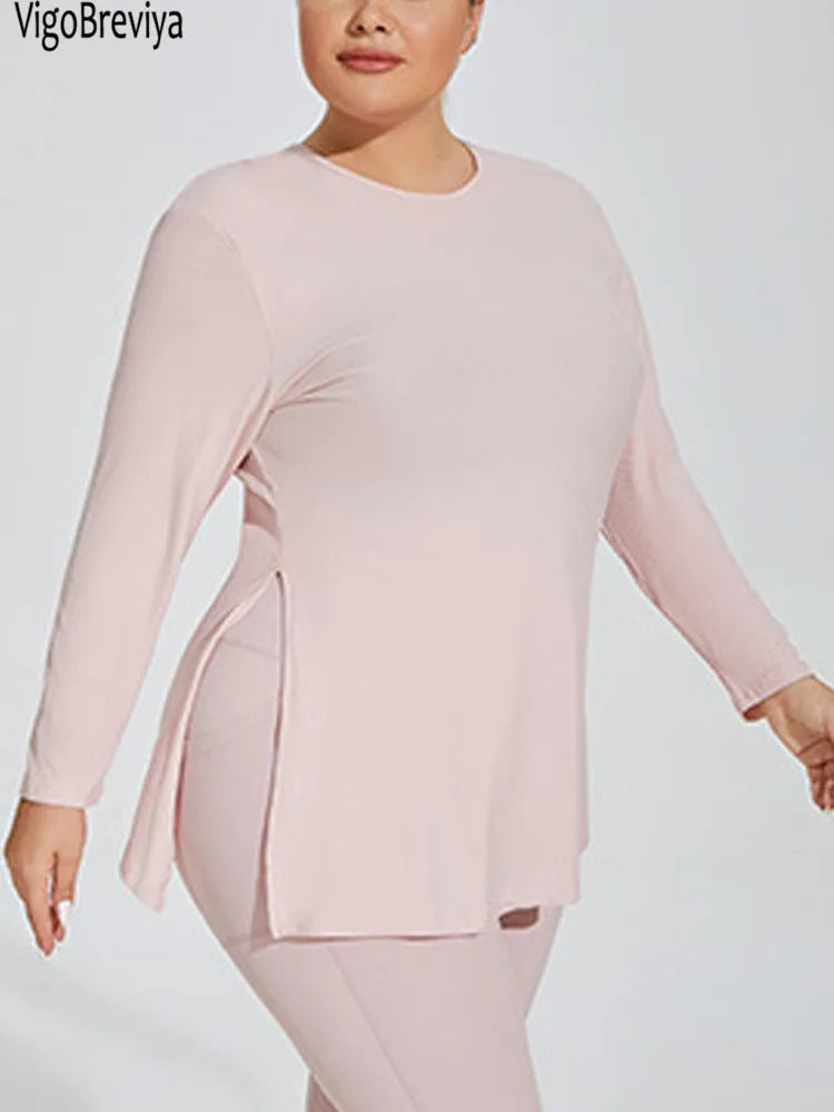 Women  Long Sleeve Plus Size Yoga Top Fitness Big Hooded Sports T-shirts Solid Gym Running Curvy Workout Tops