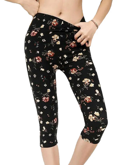 Workout Leggings Print Capris Women Push Up High Waist Pants Sportswear Short Trousers Black Fitness Legging