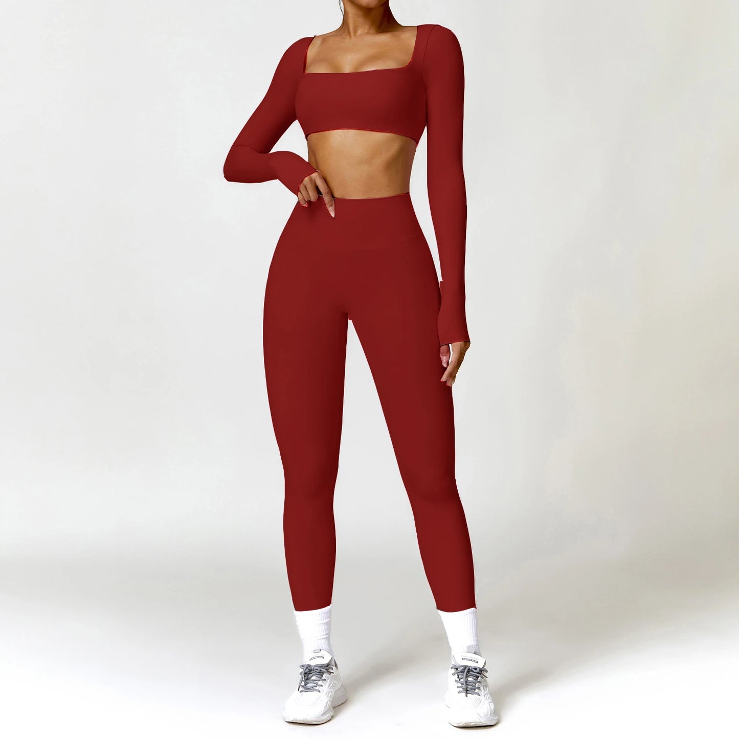 Yoga Clothes 2PCS Gym Set Sports Shorts Set Women Long Sleeved High Waist Shorts Fitness Suit Running Workout Tracksuit