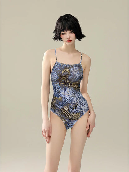 Racing swimsuit women's hot spring swimming pool print one-piece swimsuit nylon high elastic bikini