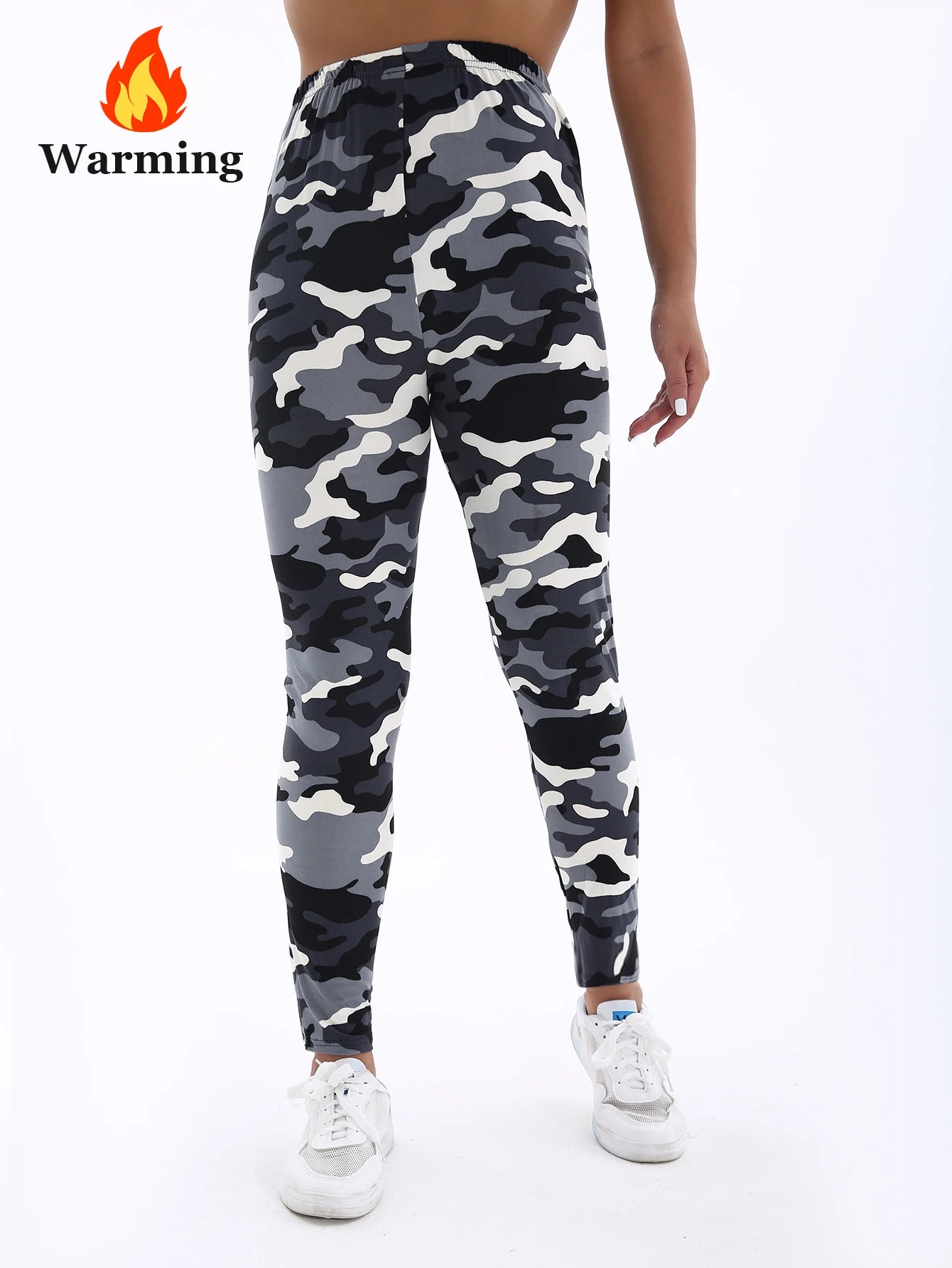 Autumn Winter 1PACK Women's White Grey Camouflage Thick Velvet  Tight Legging Casual Sports Elegant Fitness Yoga Pants