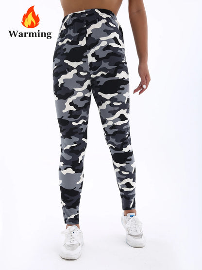 Autumn Winter 1PACK Women's White Grey Camouflage Thick Velvet  Tight Legging Casual Sports Elegant Fitness Yoga Pants