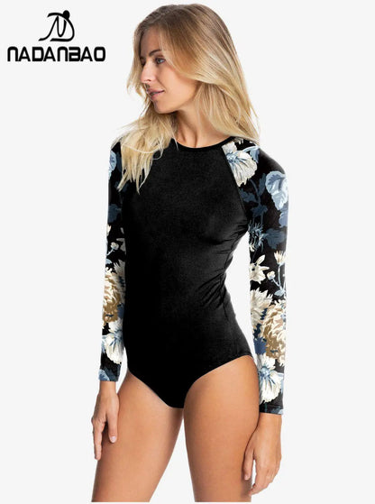 Women Swimsuit Rash Guard Black Long Sleeve Swimwear Outdoor Sport Bathing Suit Surfing Bodysuit Swim Wear Beach Monokini