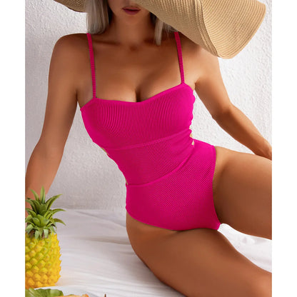 S - XL 11 Colors Ribbed Cut Out One Piece Swimsuit Women Swimwear Female High Leg Cut Padded Bather Bathing Suit Swim Lady
