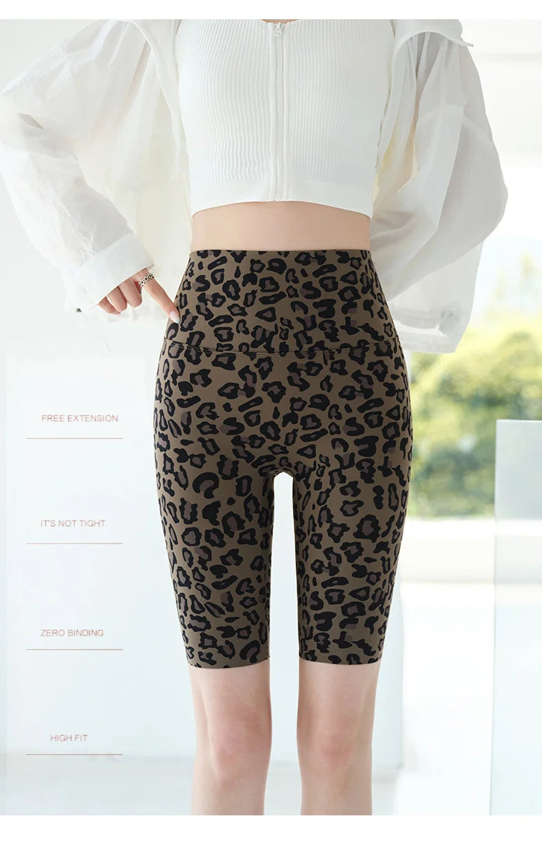 BIVIGAOS Summer Fashion Trend Leopard Print Cycling Shorts Women High Waist Tight Sport Short Leggings Fitness Biker Shorts