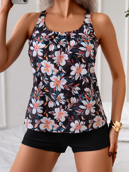 Strappy Tankini Floral Printed Swimsuit Women Two Pieces Shorts Swimwear Female Bathing Swimming Suit Beachwear Summer