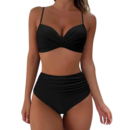 Two Pieces Swimsuits Women Bikini Set Beachwear Push Up Solid Summer Bathing Suit Triangle Bikini Swimwear Low Waist