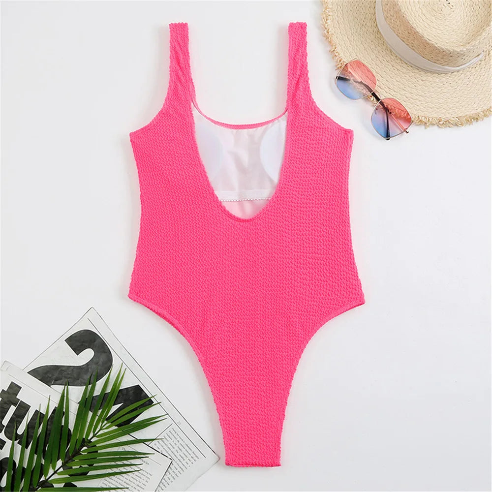 Fluorescent Crinkle Cloth Swimsuit for Women, Special Fabric Bikini, Candy Color, European and American