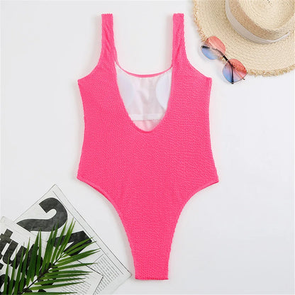 Fluorescent Crinkle Cloth Swimsuit for Women, Special Fabric Bikini, Candy Color, European and American
