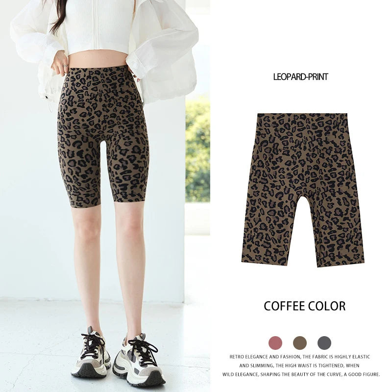 BIVIGAOS Summer Fashion Trend Leopard Print Cycling Shorts Women High Waist Tight Sport Short Leggings Fitness Biker Shorts